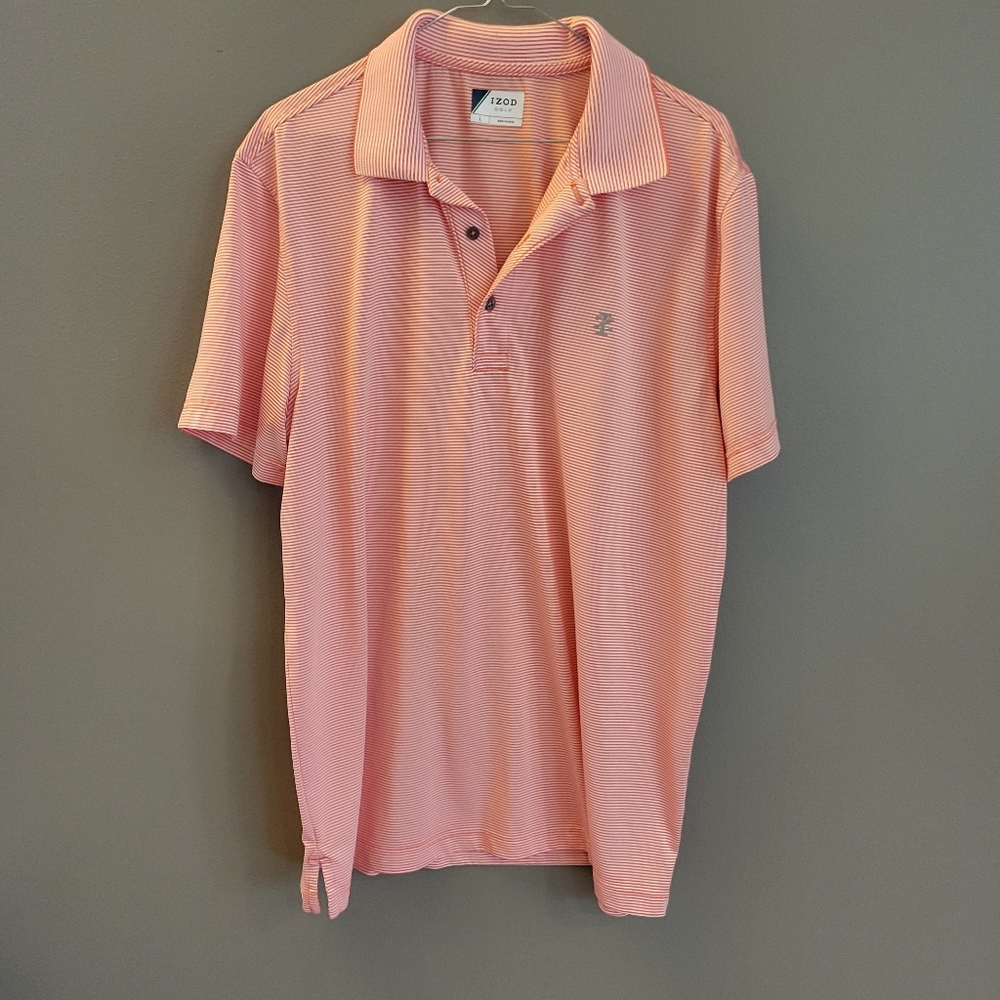Izod Men’s Orange White Striped Polo Shirt Size Large